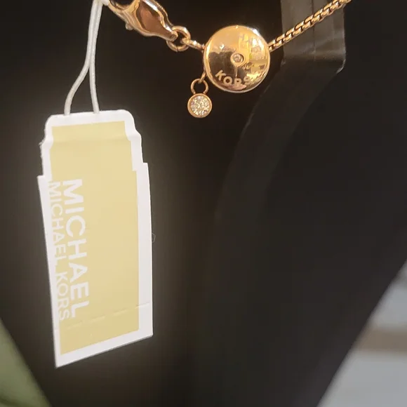 Michael Kors Rose Gold Bar Necklace with Clear Teardrop Crystal - Picture 5 of 5